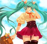  aqua_eyes aqua_hair bad_id bad_pixiv_id bag bookbag chie_(mizzkoko) hair_ribbon hatsune_miku long_hair pleated_skirt puffy_sleeves ribbon skirt solo thighhighs twintails very_long_hair vocaloid zettai_ryouiki 