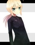  ahoge artoria_pendragon_(all) blonde_hair fate/zero fate_(series) formal green_eyes highres letterboxed long_hair mori_burin ponytail saber solo suit 