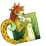  anthro breast_grab breasts chazcatrix feline female green_eyes jaguar kansi looking_at_viewer mammal nipples nude solo tongue tongue_out 