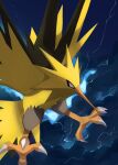  animal_focus beak bird electricity flying highres kou11021301 lightning no_humans outdoors pokemon pokemon_(creature) pokemon_focus primarily sky talons wings zapdos 
