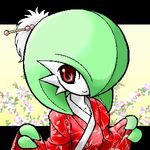  1girl costume gardevoir green_hair japanese_clothes japenese_clothes lowres nintendo pokemon solo 