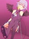  bad_id bad_pixiv_id bare_shoulders bdsm boko_(maniacpurple) bondage boots bound breasts chain cleavage cleavage_cutout collar crossed_legs cuffs cuffs-to-collar elbow_gloves garter_straps gloves hair_ornament hairclip heart_cutout highres idolmaster idolmaster_cinderella_girls koshimizu_sachiko lavender_hair medium_breasts purple_footwear shoe_soles short_hair sitting solo thigh_boots thighhighs tongue tongue_out wings 