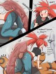 2025 bestiality big_butt big_penis blush bottomwear breasts burnt_clothing butt clothed clothing comic dialogue duo english_text female feral flannery&#039;s_torkoal flannery_(pokemon) generation_3_pokemon genitals gym_leader hair hi_res huge_penis human human_on_feral hypertron interspecies male male/female mammal nintendo penis pokemon pokemon_(species) pokephilia red_hair text topwear torkoal torn_clothing