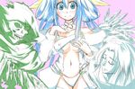  2girls alternate_color asymmetrical_wings bad_id bad_pixiv_id bare_shoulders blue_eyes blue_hair blush breasts choker dizzy guilty_gear medium_breasts midriff multiple_girls navel necro_(guilty_gear) undine_(guilty_gear) wings 