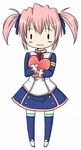  1girl alicia_combatir blush heart pink_hair shoes short_hair skirt smile tales_of_(series) tales_of_symphonia thighhighs twintails 