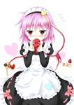  alternate_costume apron cake checkerboard_cookie cookie dress eyeball food fruit hairband heart highres komeiji_satori maid maid_headdress pink_eyes pink_hair short_hair slice_of_cake solo strawberry strawberry_shortcake third_eye touhou yurasuku 