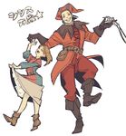  1girl babette bad_id bad_pixiv_id boots brown_hair cicero dancing dress grin happy jester skeleton smile the_elder_scrolls the_elder_scrolls_v:_skyrim translated wai_(chaos) 