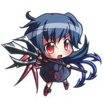  asymmetrical_wings bad_id bad_pixiv_id black_hair blue_wings chibi houjuu_nue polearm red_eyes red_wings ryogo simple_background solo touhou trident weapon white_background wings 