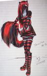  black boots crossdressing cute elbow_gloves frilly fur girly gloves hair heels legwear lined_paper long_hair male mammal pink_nose red red_hair red_nose skarlet skirt skunk solo stockings striped_gloves striped_stockings white white_fur 