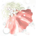  1girl barefoot blonde_hair claire_bennett dress frills green_eyes long_hair lying maromi_(am97) ribbon snow tales_of_(series) tales_of_rebirth 
