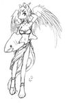  anthro black_and_white breasts clothing dragon ear_piercing female fish horn makoroll marine meadow_(character) monochrome navel pencil piercing shark smile solo wings 