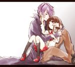  1girl bad_id bad_pixiv_id brown_hair coat garry_(ib) ib ib_(ib) long_hair long_sleeves purple_hair red_eyes tamura_(sntmr) 