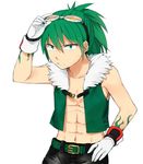  belt blue_eyes gloves goggles goggles_on_head green_hair humanization jet_the_hawk male_focus ponytail shirtless solo sonic_the_hedgehog tsuzuya_(knt31) vest 