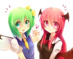  bad_id bad_pixiv_id bat_wings blush_stickers breasts daiyousei dress_shirt fairy_wings fang green_eyes green_hair hair_ribbon head_wings heart holding_hands koakuma long_hair looking_at_viewer medium_breasts multiple_girls necktie open_mouth puffy_sleeves red_eyes red_hair ribbon shirt short_hair short_sleeves side_ponytail sidelocks simple_background smile taoru touhou upper_body vest white_background wings 