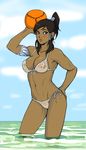  armlet avatar_(series) ball bikini black_hair blue_eyes blush breasts colorized dark_skin drawfag hair_tubes inverted_nipples korra long_hair medium_breasts navel nipples ponytail pussy see-through side-tie_bikini solo swimsuit the_legend_of_korra toned topknot water wet wet_clothes 