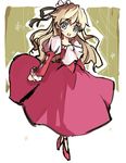  1girl blonde_hair claire_bennett dress flower frills green_eyes maromi_(am97) open_mouth ribbon shoes tales_of_(series) tales_of_rebirth 