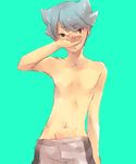  bad_id bad_pixiv_id blue_hair inazuma_eleven_(series) inazuma_eleven_go kai_(inazuma_eleven) male_focus shiro_(reptil) shirtless simple_background solo standing 