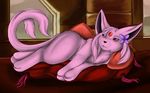  cute eeveelution espeon female flower fur lying neyaraxis nintendo pink_fur pok&#233;mon pok&eacute;mon purple_eyes solo video_games 