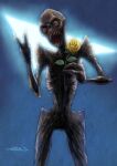  father's_day flower looking_at_viewer monster nakamura_jun'ichi no_humans no_pupils no_sclera open_mouth rose sharp_teeth solo teeth v xtro yellow_flower yellow_rose 