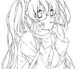  bad_id bad_pixiv_id food glasses greyscale hatsune_miku headphones long_hair looking_at_viewer monochrome pocky simple_background solo vocaloid white_background yuetsuki_(ash) 