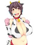  1girl bell breasts brown_eyes brown_hair cow_girl headset horns huge_breasts idolmaster idolmaster_cinderella_girls oikawa_shizuku plump 