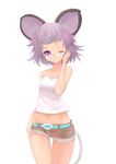  :o adjusting_eyewear animal_ears belt bespectacled casual collarbone contemporary glasses gradient_eyes grey_hair ishikkoro midriff mouse_ears mouse_tail multicolored multicolored_eyes navel nazrin one_eye_closed purple_eyes red_eyes rimless_eyewear short_hair short_shorts shorts simple_background solo tail tank_top thigh_gap touhou white_background 