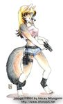  anthro blonde_hair canine clothing dog female german_shepherd hair kacey long_hair looking_at_viewer mammal plain_background reload shorts solo weapon white_background 