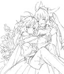  1girl animal_ears bad_id bad_pixiv_id carrying closed_eyes copyright_request dress greyscale monochrome princess_carry role_reversal smile yuetsuki_(ash) 