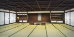  architecture cushion desk east_asian_architecture game_cg hanging_scroll highres indoors inkstone no_humans official_art painting_(object) phonograph round_table scroll table tatami third-party_source touhou touhou_lostword wooden_desk 