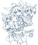  animal_ears bad_id bad_pixiv_id bunny_ears copyright_request looking_at_viewer lowres monochrome multiple_girls open_mouth short_hair skirt smile yuetsuki_(ash) 