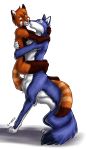  2005 abs ailurid anthro arm_tuft athletic bedroom_eyes black_nose blue_eyes blue_fur brown_fur canine canine_taur chest_tuft claws crossed_legs duo eyes_closed female fluffy fluffy_tail full_body fur half-closed_eyes holding_character hug j-c kissing male male/female mammal multicolored_fur nude open_mouth orange_fur red_fur red_panda romantic_couple seductive signature sitting taur tuft wolf wolf_taur yellow_sclera 
