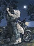  2008 canine couple female kacey kissing landscape light male moon motorbike night tree wolf wood 