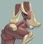  big_thighs breasts butt female lagomorph long_ears looking_at_viewer looking_back lopunny lying mammal nintendo nude on_side pok&#233;mon pok&eacute;mon presenting pussy rabbit red_eyes small_breasts solo tediousramen video_games 