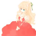  1girl blonde_hair blue_eyes breasts claire_bennett dress flower frills long_hair lowres maromi_(am97) ribbon tales_of_(series) tales_of_rebirth 