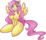  anthro anthrofied big_breasts blue_eyes blush breasts cute cutie_mark equine female fluttershy_(mlp) friendship_is_magic fur hair horse kneeling long_hair mammal my_little_pony open_mouth pegasus pink_hair pony solo tehbuttercookie wings yellow_fur 