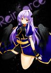  black_wings character_name fingerless_gloves gloves head_wings kneeling long_hair lyrical_nanoha magic_circle mahou_shoujo_lyrical_nanoha mahou_shoujo_lyrical_nanoha_a's mikaze red_eyes reinforce silver_hair single_thighhigh solo thighhighs wings 