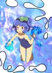  bad_id bad_pixiv_id blue_eyes blue_hair hamu_(i33095) hat kawashiro_nitori one-piece_swimsuit sandals school_swimsuit short_hair solo swimsuit touhou two_side_up water 