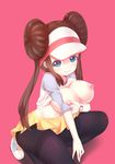  1girl ass blush breasts female_protagonist_(pokemon_bw2) highres lactation large_breasts mei_(pokemon) nipples pantyhose pokemon pokemon_(game) pokemon_bw2 ririko_(zhuoyandesailaer) shoes sneakers thick_thighs thighhighs thighs zhuoyandesailaer 