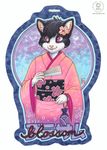  anthro badge black_hair blossom cat clothing fan feline female hair japanese_clothing kacey kimono mammal pink pink_clothing pink_eyes robe sakura solo 