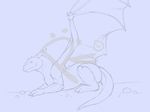  blue_background dragon feral grin hi_res horn lying not_finished pharryn plain_background solo unknown_character unknown_charater watermark wings work_in_progress 