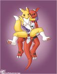  balls blue_eyes blush breasts canine claws digimon duo facial_markings female fox guilmon interspecies male mammal markings nipples nude penetration penis pussy rapps renamon scalie sex straight vaginal vaginal_penetration 