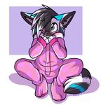  arctic_fox blush canine cub cute diaper embarrassed fox hair infantilism kalida mammal one_eye_closed pajamas pink pink_clothing shy simple_background sleeper solo teal_eyes young 