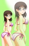  :o aqua_eyes ass bikini brown_hair glasses gradient gradient_background halterneck highres kenken open_mouth sakuma_rinko side-tie_bikini solo strap_gap swimsuit yondemasu_yo_azazel-san. zoom_layer 