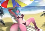  anthro beach bikini blue_eye blue_eyes canine clothed clothing cute female fox invalid_tag mammal pose seaside skimpy smile solo swimsuit takimi xin-wei 