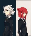  aoki_shizumi bad_id bad_pixiv_id black_eyes blazer bob_cut hair_bun jacket kosegawa_shiromi miyamori_school_uniform multiple_girls red_eyes red_hair saki school_uniform short_hair usuzawa_sae white_hair 