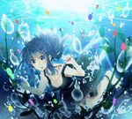  air_bubble bad_id bad_pixiv_id blue_eyes blue_hair breath bubble bubble_blowing dress flower hair_ornament hairclip koyuri_shouyu open_mouth original short_hair solo submerged underwater water 