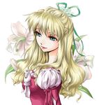  1girl blonde_hair blue_eyes breasts claire_bennett flower izumo_(pixiv362913) long_hair lowres ribbon tales_of_(series) tales_of_rebirth 