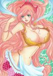  1girl absurdres aqua_eyes breasts cleavage female fishman_island giantess highres huge_breasts mermaid midriff monster_girl one_piece pink_hair shirahoshi solo 