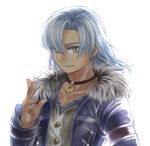 alvis backlighting brown_eyes fur_trim jewelry key male_focus mokyu520 necklace one_eye_closed simple_background solo white_background xenoblade_(series) xenoblade_1 