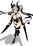  blade breasts brown_hair character_request copyright_request demon_girl dual_wielding earrings flower holding horns jewelry large_breasts orange_eyes solo succubus tail twintails won_(toufunokado) 